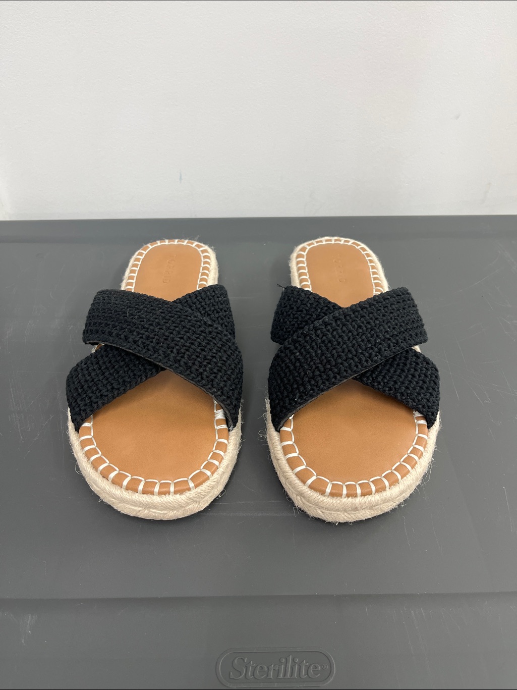 Black Woven Cross-Band Espadrille Slide Sandals